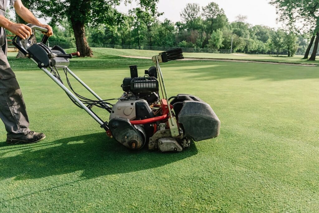 mowing the green