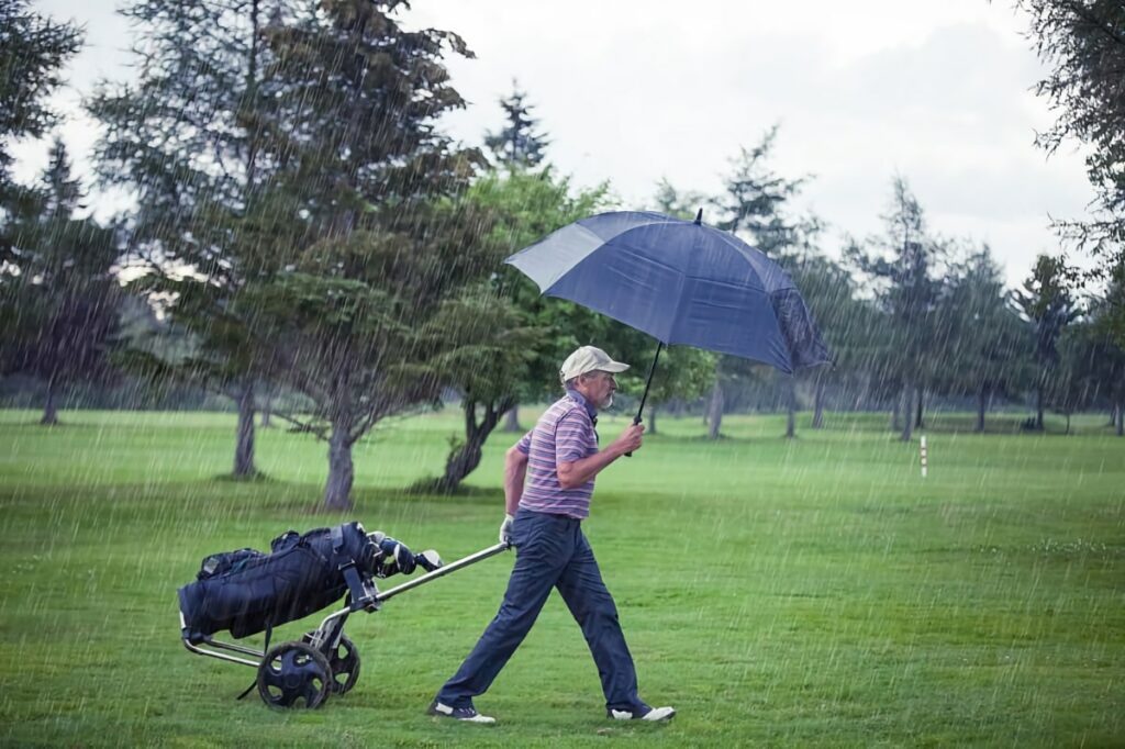 golfing in the rain